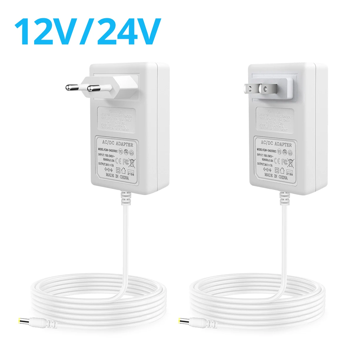 DC 12V 24V 2A 3A Power Supply White Cover Transformer Power Adapter Driver for LED Strip/LED String/Light Bar EU Plug/US Plug