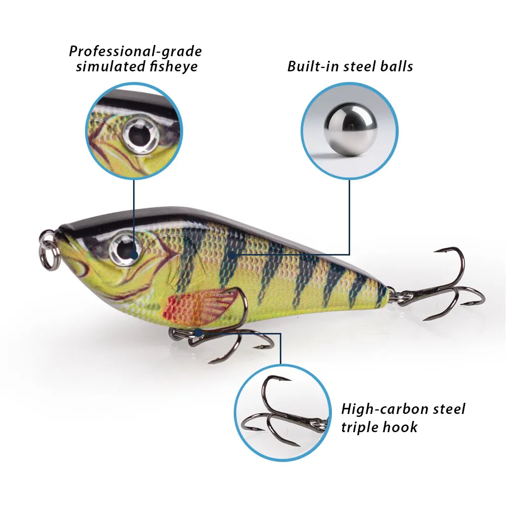 Hanlin 80mm15.5g بطيئة غرق سلمو المنزلق الإنزلاق Jerkbait الصيد السحر المنزلق السباحة الجسم الصلب كرانكبيت بايك موسكي باس معالجة