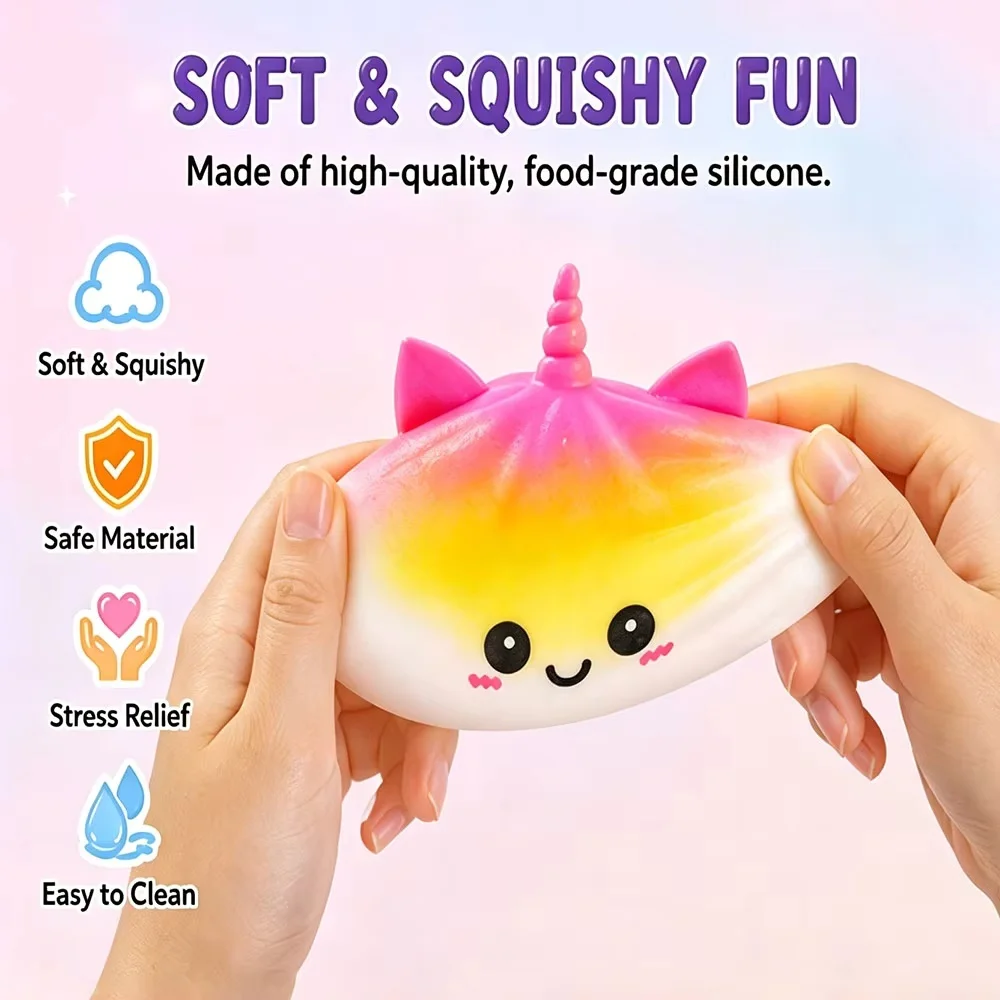 

Squishy de Pãozinho de Unicórnio Recheado com Massa TPR, Caixa Surpresa de Bolinhos Coloridos, Brinquedo Anti-stress de Subida L