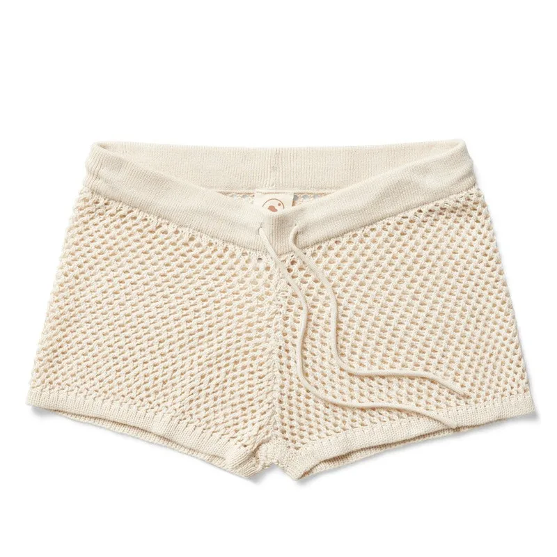 العصرية الجوف خارج الدانتيل يصل السراويل مجموعات النساء الصيف مثير انظر من خلال قصيرة الأكمام سترة عطلة الشاطئ 2 قطعة دعوى الملابس فام #6