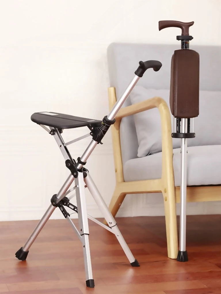 Weisikang crutch chair for the elderly, anti slip triangular crutch with stool,multifunctional crutch chair