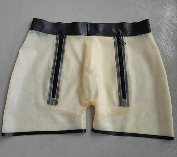 

Christmas 100% Natural Latex Rubber Shorts Handmade Custom Pants Transparent Color Crotch Zipper Halloween
