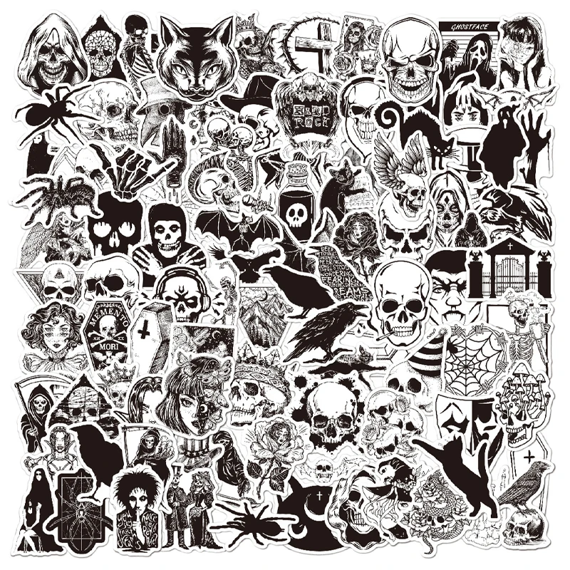 50PCS Gothic Stickers Pack Dark Aesthetic Goth Style Skull Stickers Black and White Terror Stickers for Water Bottle Laptop