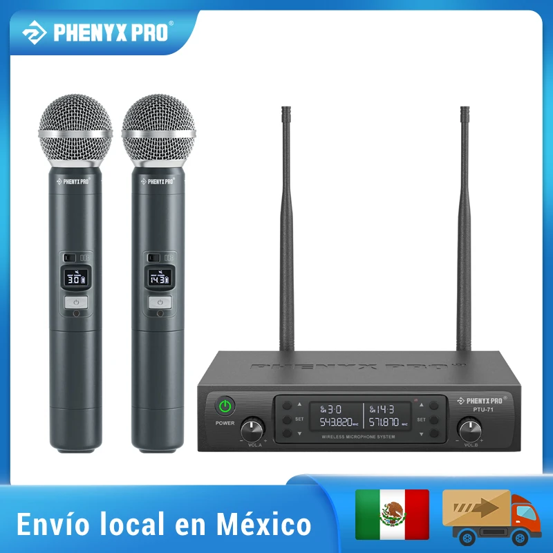 Phenyx Pro UHF Dual  Wireless Microphone System Profeesional Adjustable Sturdy Metal Build 100M  For Church, Singing, Karaoke