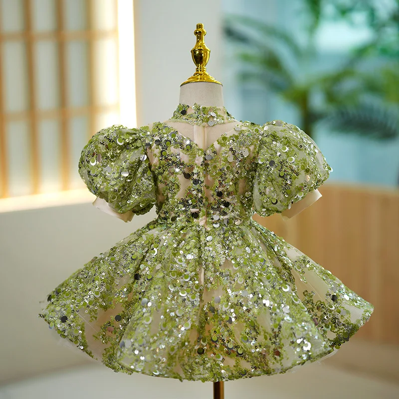 Luxury Evening Weddings Kids Pageant Dresses with Sequin and Tulle Little Girls Party Birthday Short Gowns Formal Occasion Dress