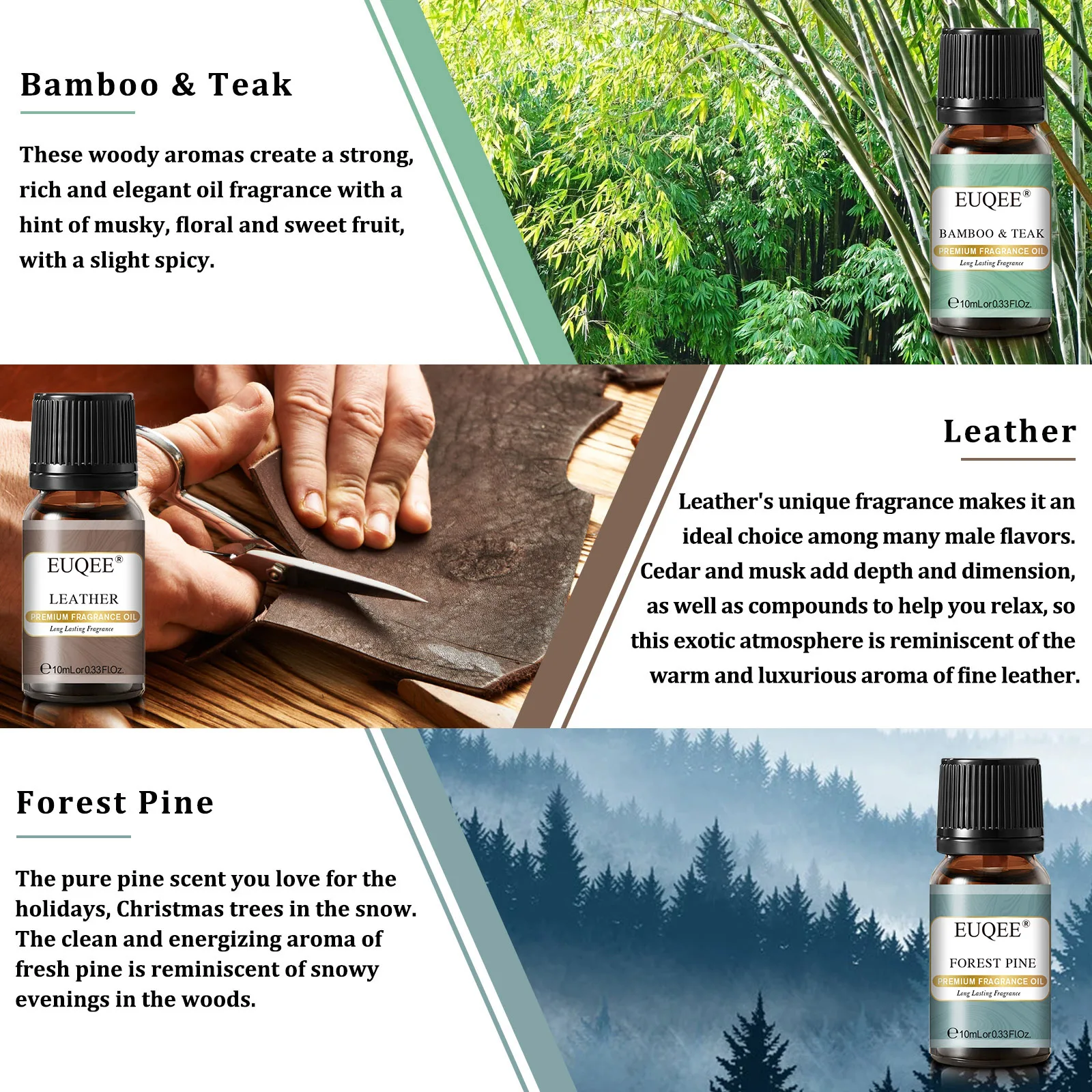 EUQEE 6pcs/set Men\'s Fragrance Oils Set Cedarwood Bamboo & Teak Leather Forest Pine Essential Oils Kit for DIY Scent Products