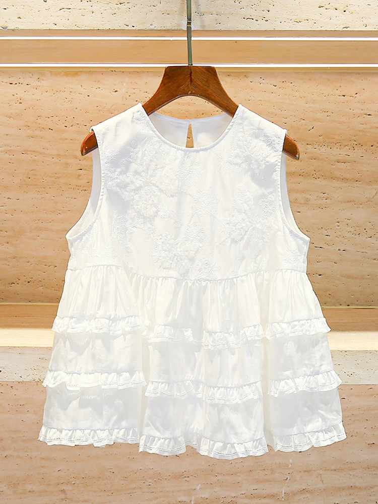 

Ele ort Embroidered Lace Summer Top by Nan You Faion Straight Cut Commute Sle Polyester Fiber round Ne