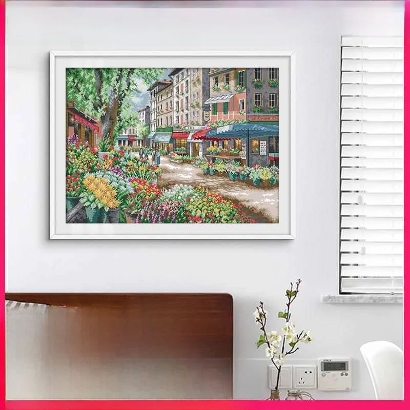 

Modern Simple Paris Flower Cross Stitch Kit Living Room Hanging Painting Self Embroidery Thread Material Package Cotton Fabric
