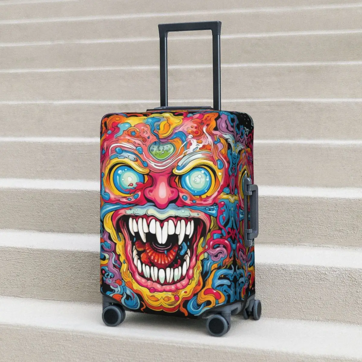 Mandala Art Suitcase Cover Vacation Hollow Monster Face Fun Luggage Accesories Travel Protector