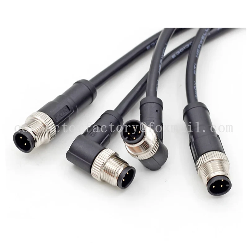 M12 15m Cable 2P 3P 4P 5P 6P 8P 12P 17Pins Waterproof IP67 Male Female Plug For Power Supply Signal Data Transmission