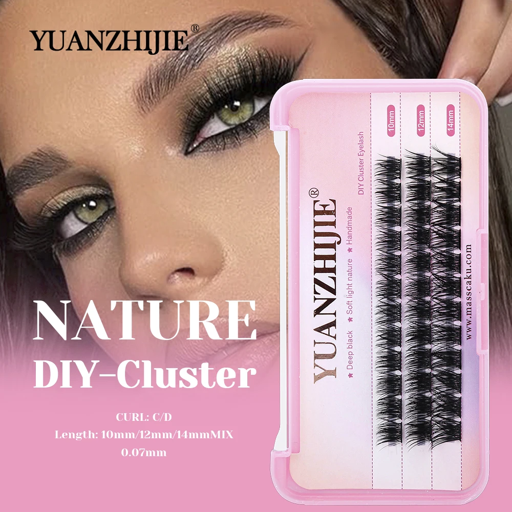 

YUANZHIJIE Wholesale 10-14mm Mix Size Long-lasting DIY Clusters Lashes Premium Faux Mink Segmented Hybrid Eyelashes for Personal