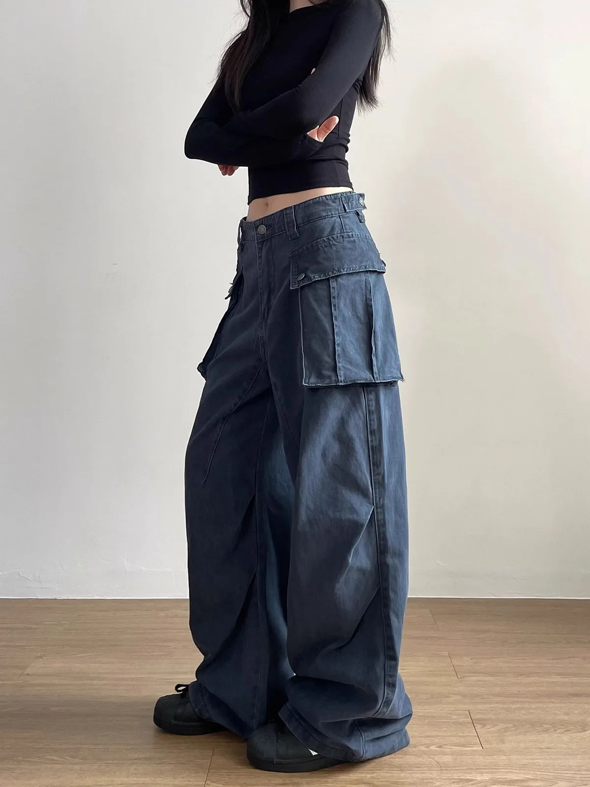 

American Retro Pleated Deconstructed Large ket Work Pants Loose Straight Casual Jeans for Men Trendy Streetwear