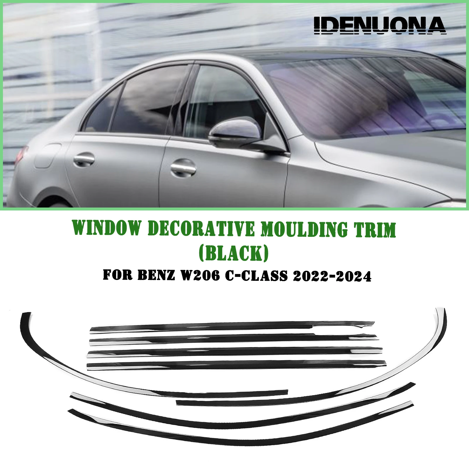 

For Mercedes Benz C Class W206 2022-2024 Exterior Window Trim Strip Glossy Black Door Waterproof Seal Shade Moulding Decorative