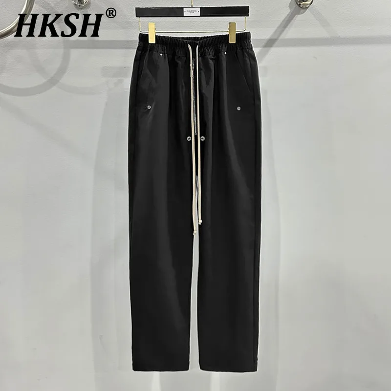 HKSH Spring Summer New Men's Tide High Street Chic Zipper Design Slim Black Versatile Long Pants Dark Streetwear Trousers HK1376