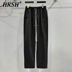 HKSH Spring Summer New Men's Tide High Street Chic Zipper Design Slim Black Versatile Long Pants Dark Streetwear Trousers HK1376