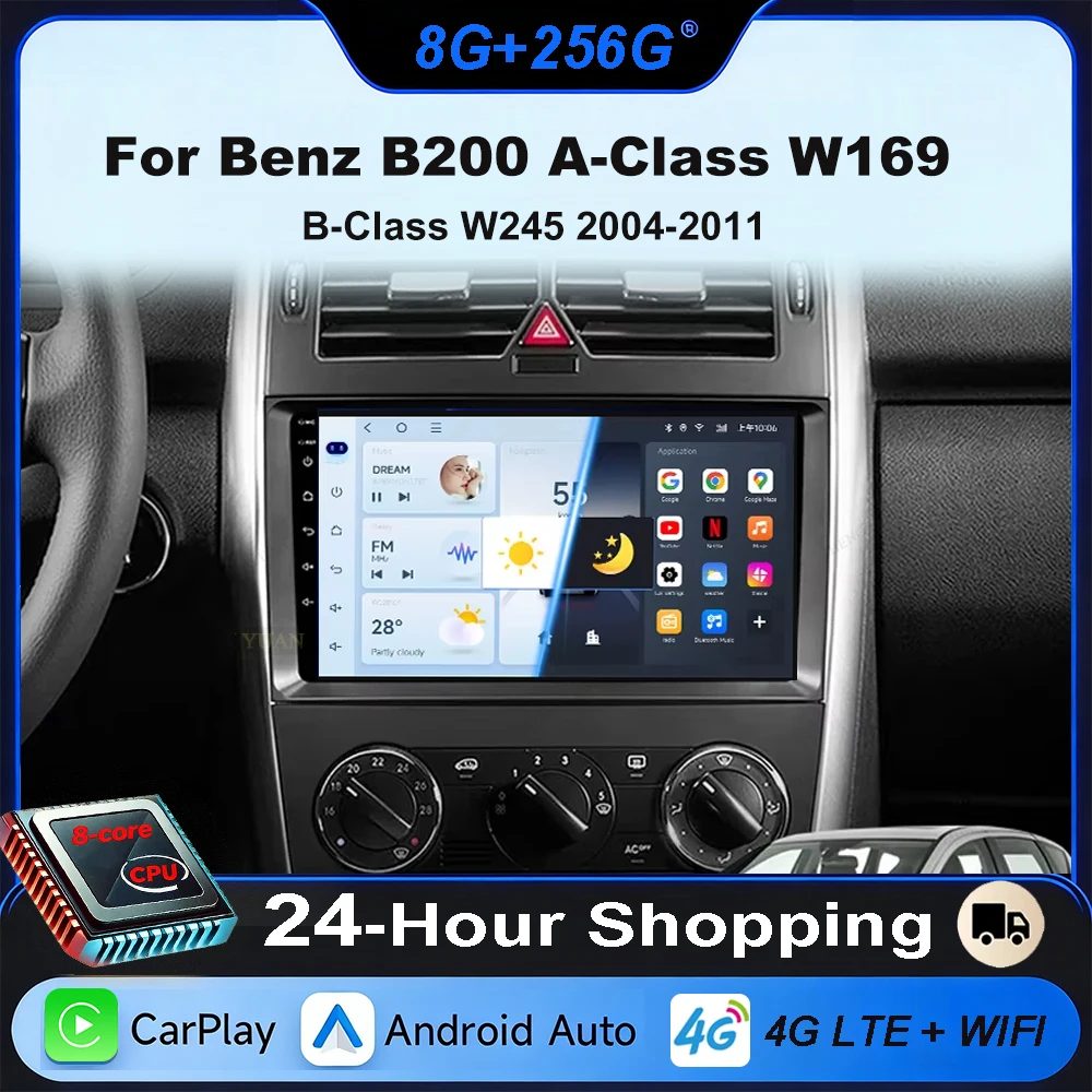 

Автомобильный радиоприемник для Mercedes Benz B200 A B Class W169 A160 A180 A200 A220 2009-2012 Android Auto Multimedia Carplay Navigation 2din BT