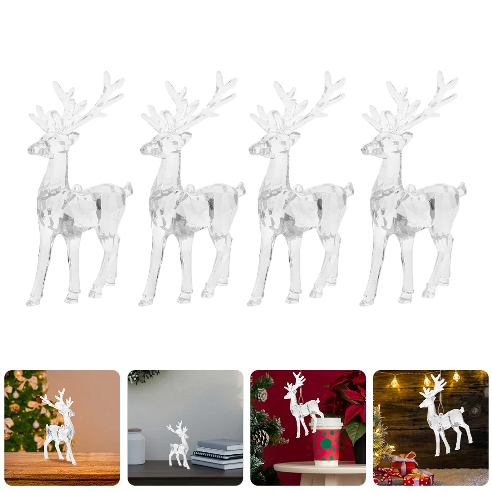 

4 Pcs Transparent Christmas Reindeer Animated Garland Tray Decor Office Elk Statue Home Decors Ornaments