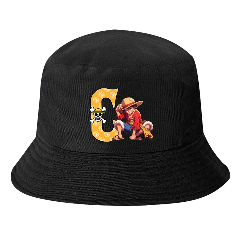 ワンピースルフィ手紙 A-Z バケツ帽子漫画アニメ子供少年パナマキャップ夏男性屋外日焼け防止漁師日よけ帽子