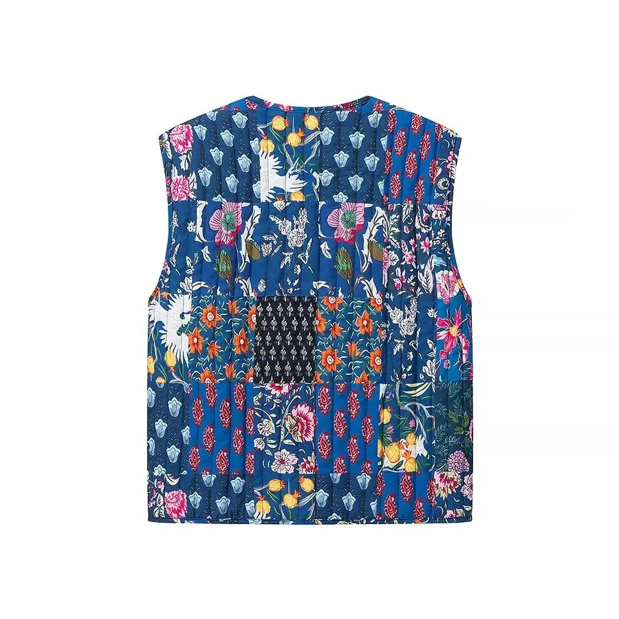 

ZBZA Autumn New Women's Faion Casual Simple Sle Printed Vest Versatile Basic Design Polyester Fiber Belted Closure