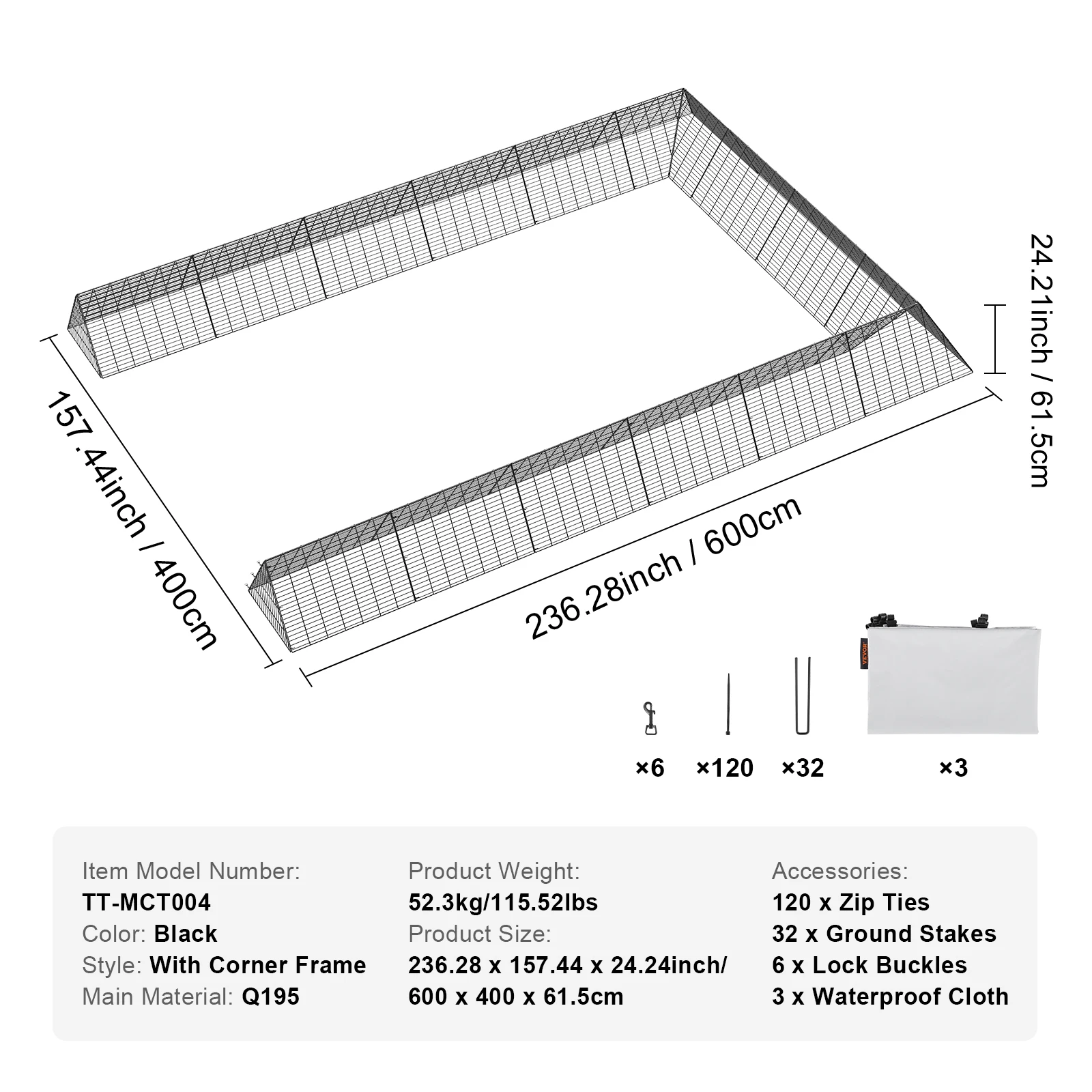 SucceBuy kippentunnels 157,5 x 39,4 x 24,2 inch kippentunnels voor tuin Draagbare kippentunnels voor buitenhoekframes