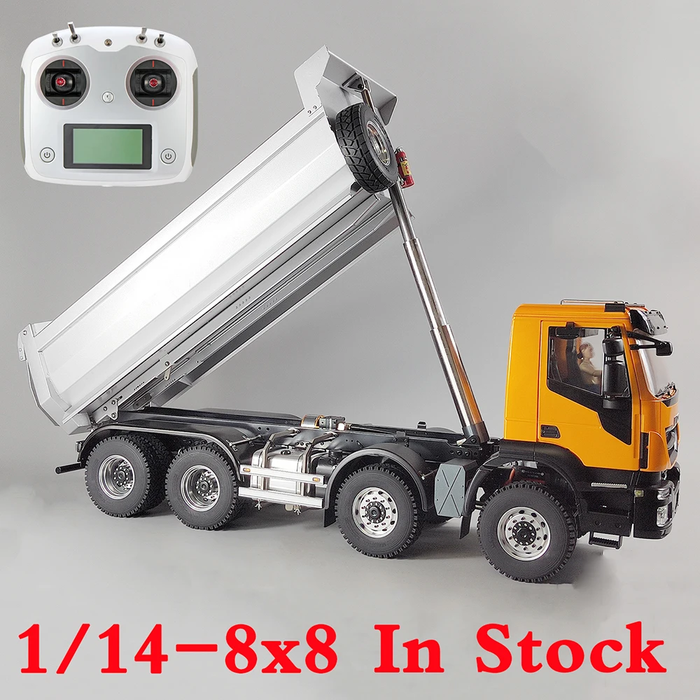 RC Car 1/14 8x8 RC Hydraulic Dump Truck with Light Sound System Differential Lock Set RTR RC Truck Adult Toy