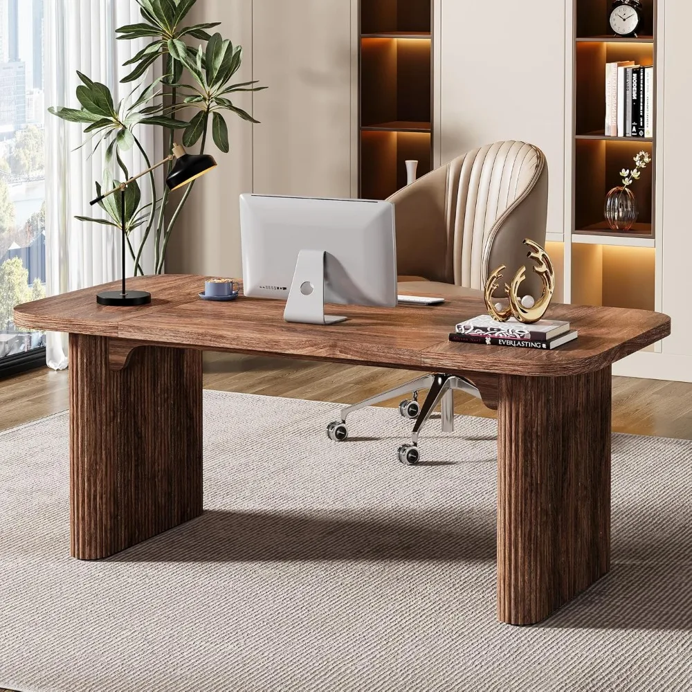 

62-Inch Executive Desk, Large Computer Office Desk, Modern Office Desks & Workstations with Double Pedestal, Writing Table Work