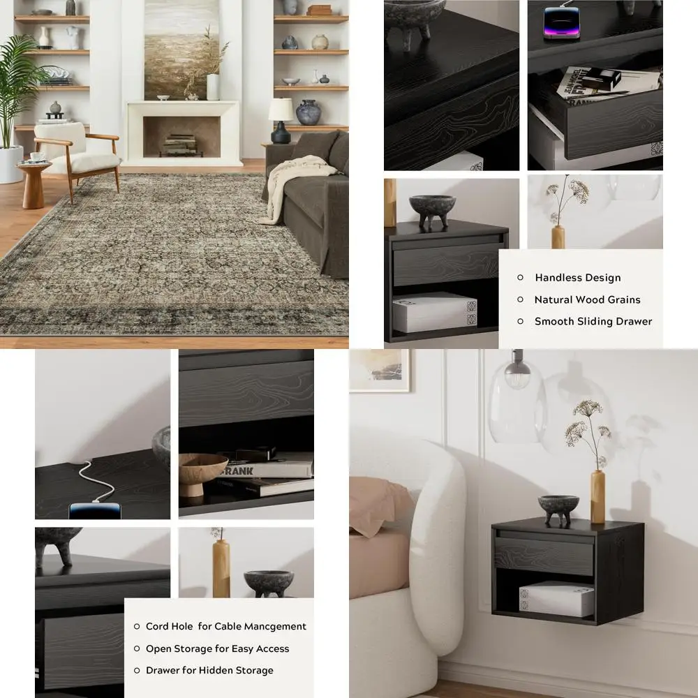 

Boho Style Green Sage Area Rug 9x12, Soft Vintage Living Room Rugs, Non-Slip Mat for Bedroom Office, Low Pile