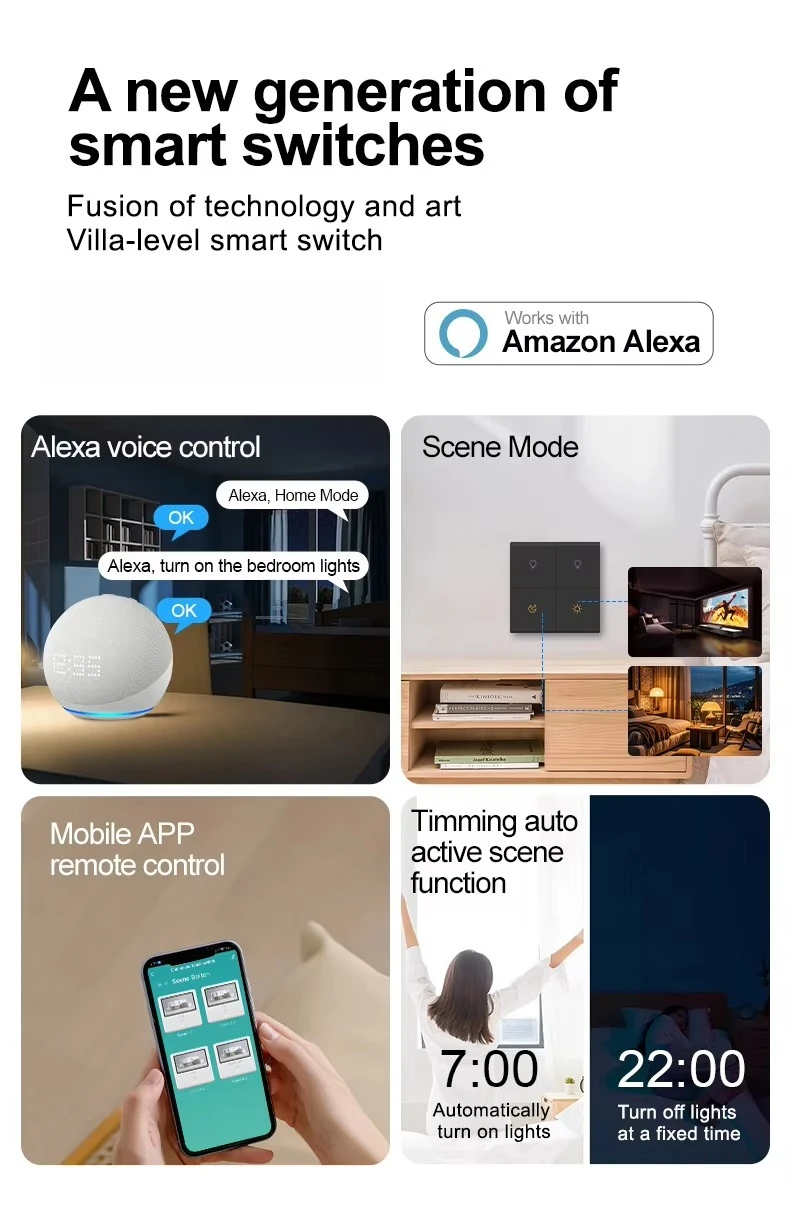 2025 - مفتاح 1/2/3/4/ 8 مفاتيح أزرار للمنتجات والأجهزة المنزلية الذكية مفتاح التتابع ومفتاح المشهد 2 في تطبيق واحد