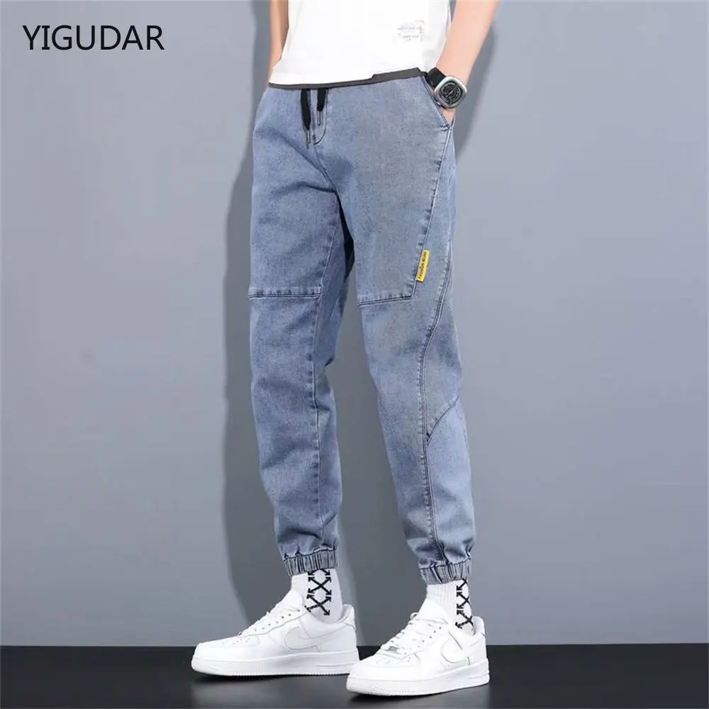

Весенне-летние черные, синие джинсы-карго, мужские уличные джинсовые брюки-джоггеры, мужские мешковатые джинсовые брюки-шаровары, МУЖСКИЕ M-4XL