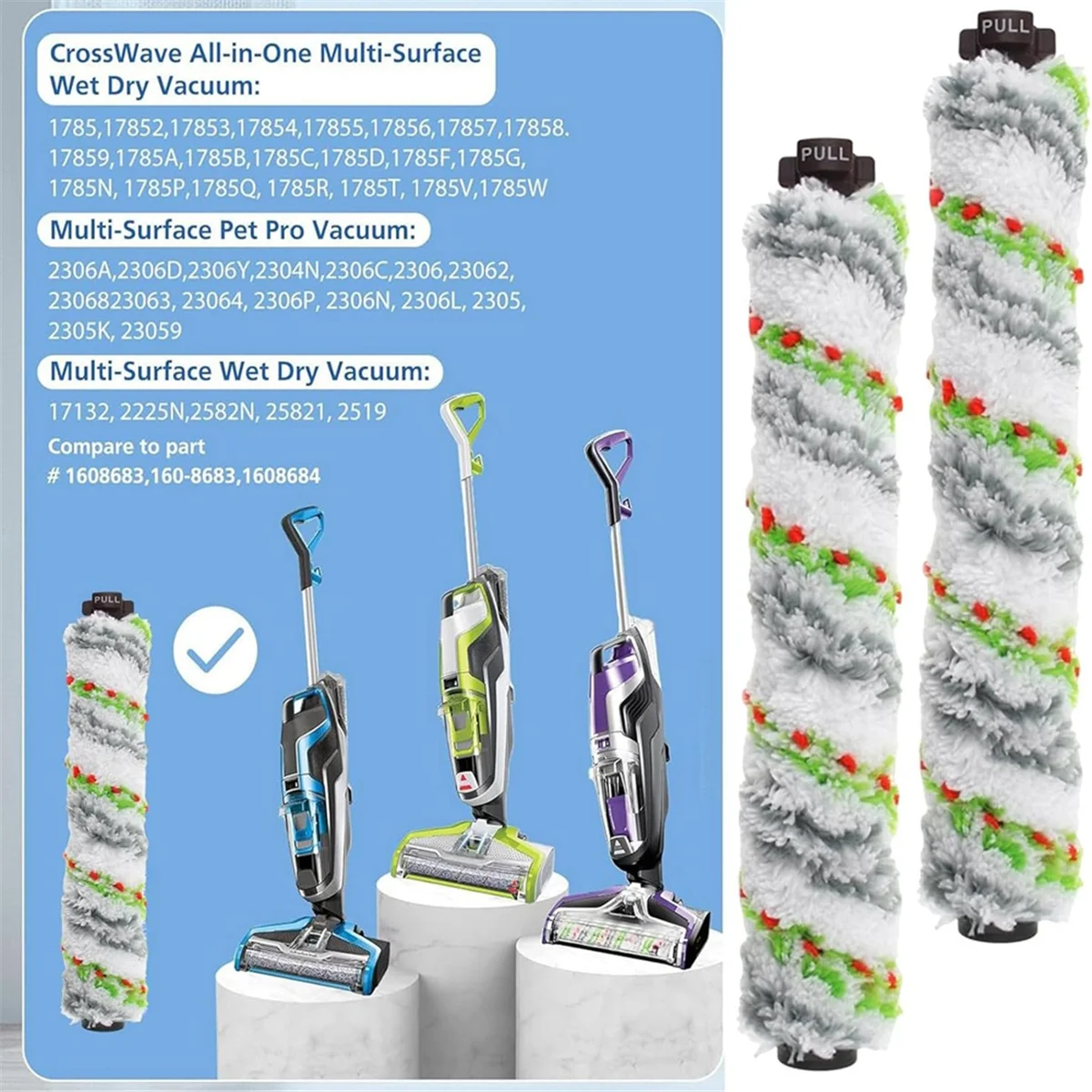 Rollos de cepillo de vacío 1868 filtros de vacío multisuperficie y 1866 para aspiradora Bissell CrossWave 2306A 1785A 3888A