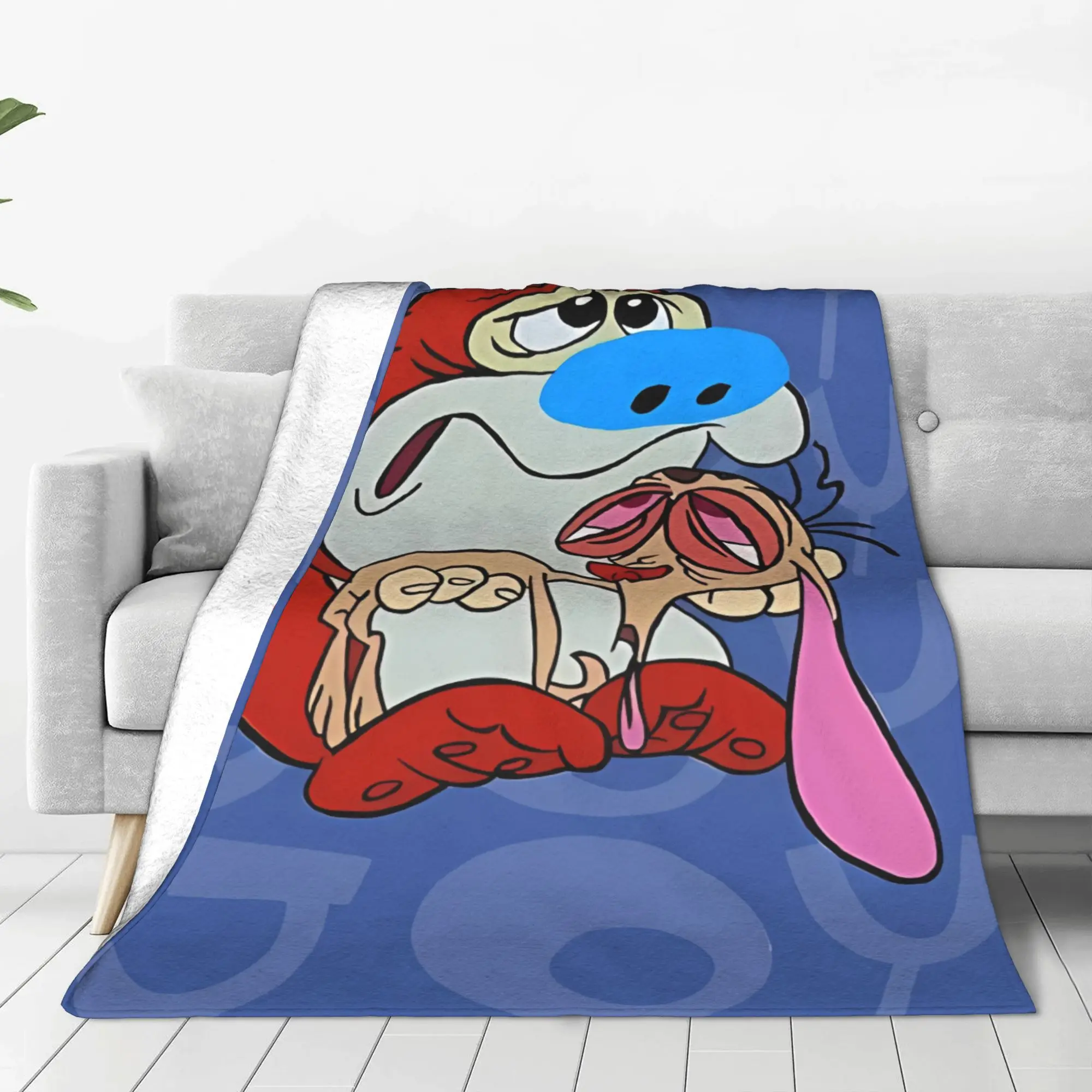1PC Happy Joy Ren & Stimpy Home Room Decorations Winter Blankets For Adults Bedding Home Interior Sofa Knee