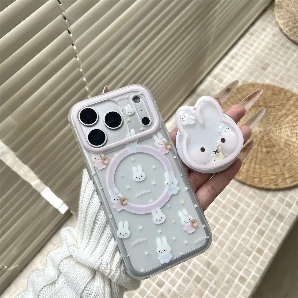 Coque de téléphone avec support magnétique coréen INS Simple Star Rabbit, étui de protection pour iPhone 17 Pro 13 14 15 Pro Max 16