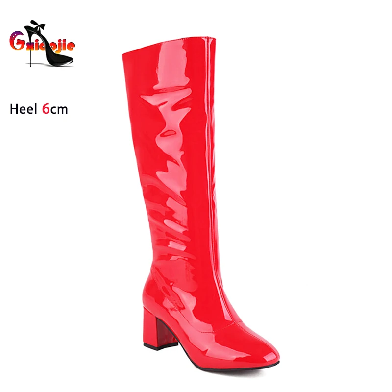 Pu Leather Knee-High Boots Female Side Zip Round Toe Square Heels Shoes For Women Spring Autumn Long Boots Plus Size 44 45 46