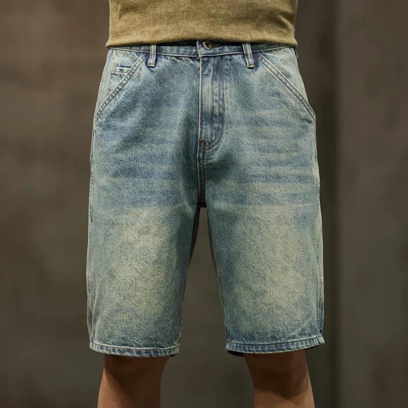 2024 Summer Denim Shorts Men Jeans Loose Fit Wide Leg Knee Length Pants Baggy Jeans Oversized Retro Blue Vintage Casual Large 42