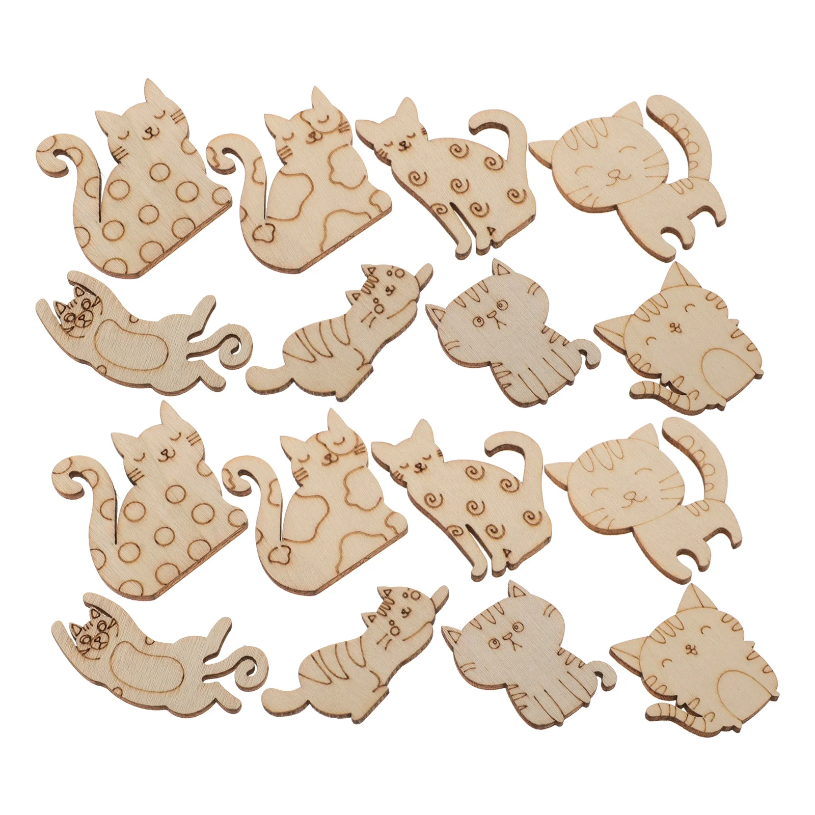 

100 Pcs Cartoon Cat Wood Chip Animal Cutout Wooden Blank Slices DIY Chips Pendant Unfinished Puzzle Graffiti