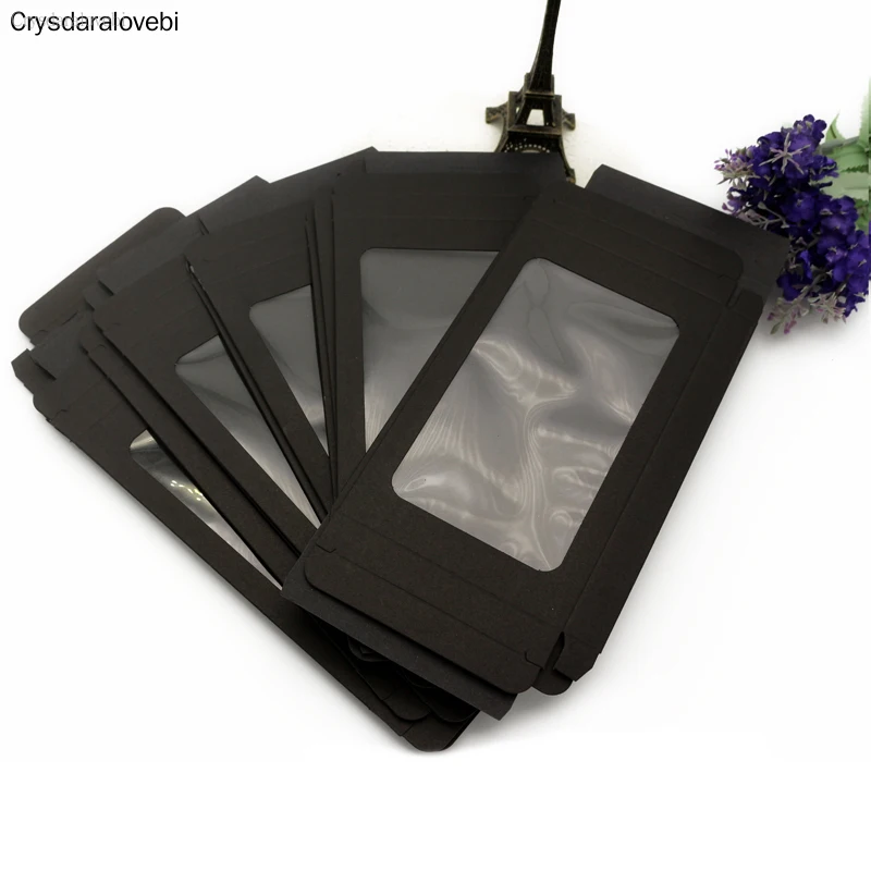 30pcs 4 Sizes Black Kraft Paper Box with Pvc Window for Mobile Phone Case Universal Phone Box Retail Phone Case Packaging Box