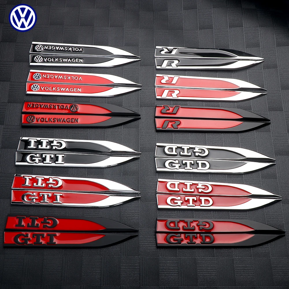 2pcs Car Emblem Fender Side Blade Stickers Decorative Auto Refit Accessories For Volkswagen VW GTI R GTD Golf Polo Tiguan Passat