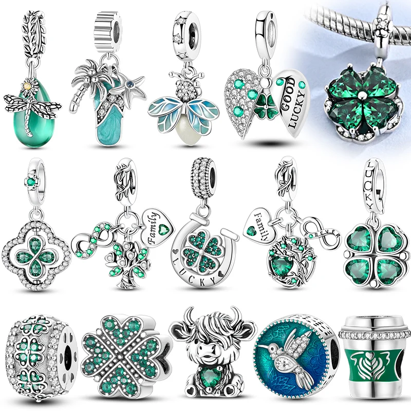 Red Clover Flower - Original 925 Sterling Silver Green Charms