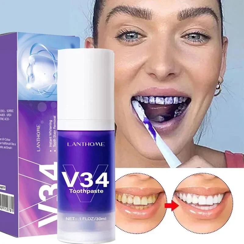 

V34 Purple Toothpaste Mousse Professional Dental Whitening Powerful Tartar Bad Breath Remover Effective Teeth Whitener Products