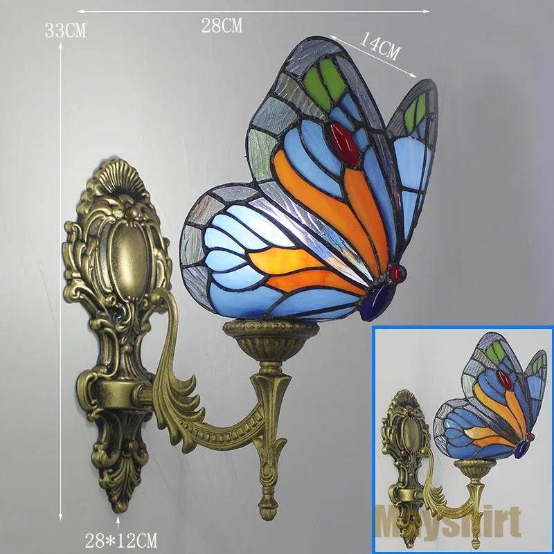 Butterfly Wall Lamp Vintage Tiffany Stained Glass Wall Lights for Home Decor Sunflower Sconces Led Bathroom Mirror Light Bedroom