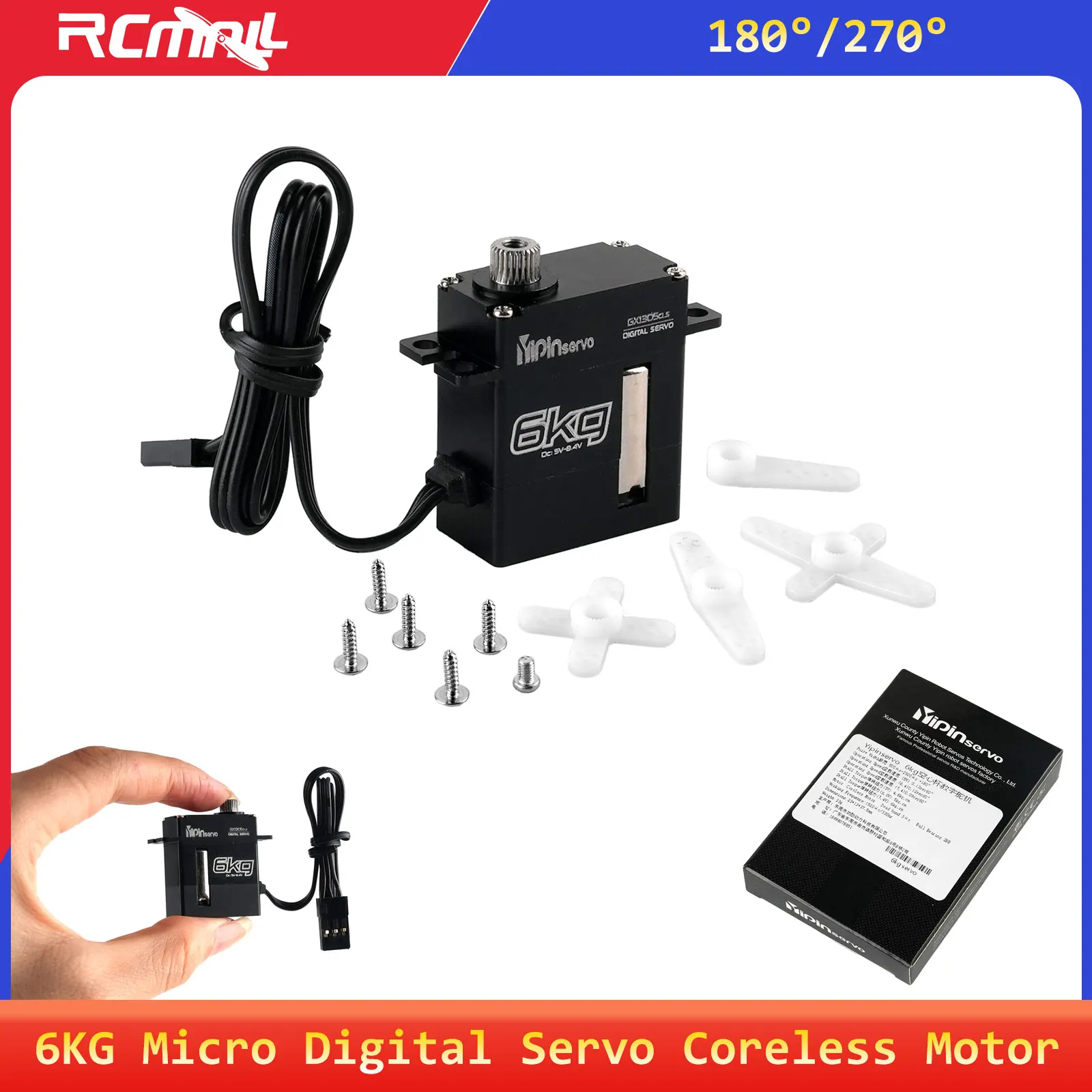 

Цифровой микро-сервопривод Yipinservo 6 кг с металлическим редуктором и бесколлекторным двигателем, угол поворота 180/270 градусов, мини-сервоприводы с регулируемым углом для SCX10 Trax