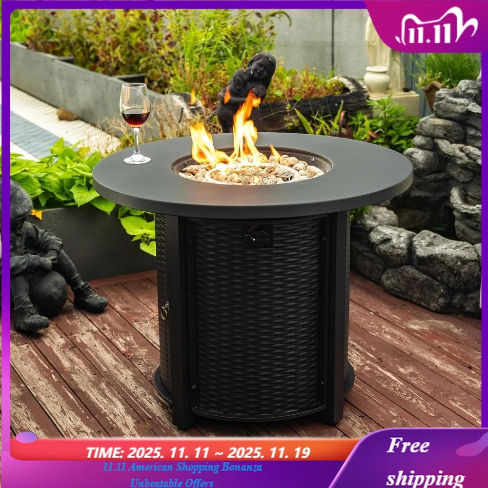 

32 Inch round Propane Fire Pit Table Outdoor Gas Fire Pit Patio Furniture Propane Fire Table with Steel Lid for outside