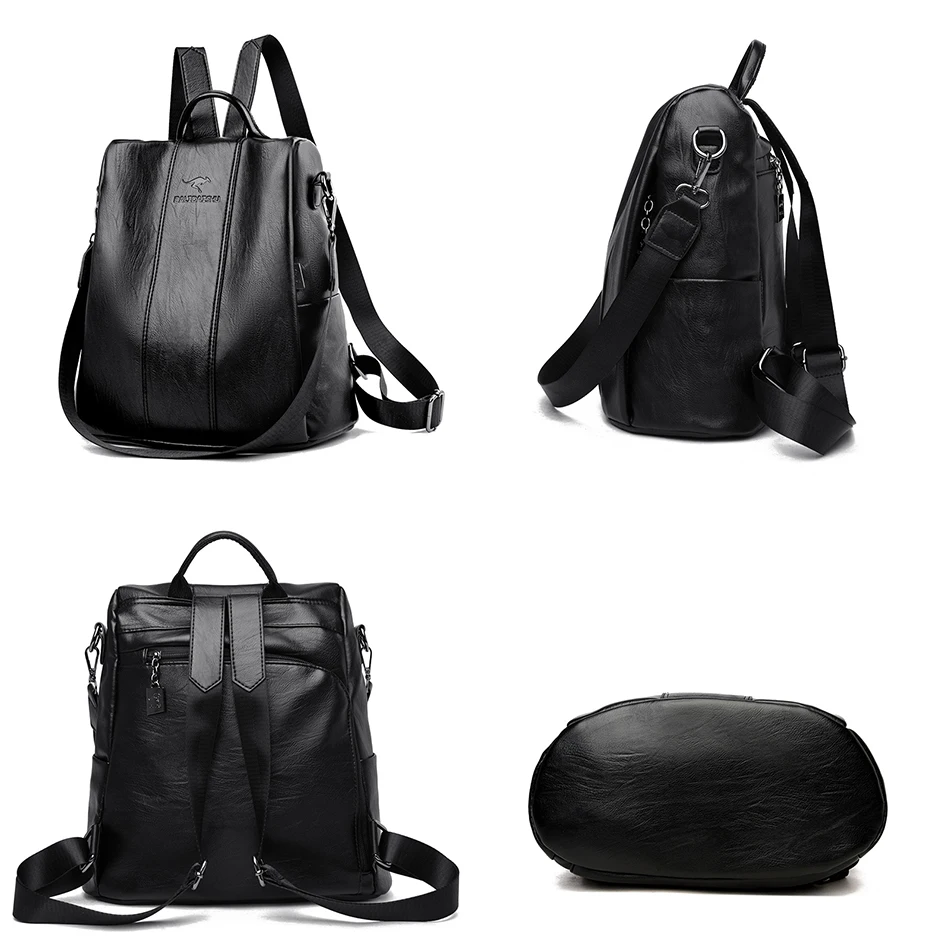 Anti-theft Leather Backpack Purses  Women Vintage Shoulder Bag Ladies Large Capacity Travel Rucksack School Bags Girls Mochila