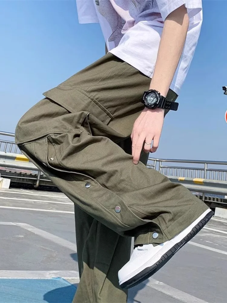 

Large Size Autumn Winter Workwear Pants Men's Loose Wide Leg Casual Straight Long Trousers Hong Kong Sle Trendy Brand