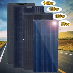 Panel solar flexible de 12v, 140w, 120w, 100w, 80w, 50w, para casa, camper, coche, barco, balcón, UE, EE. UU., RU, almacén, envío por DHL