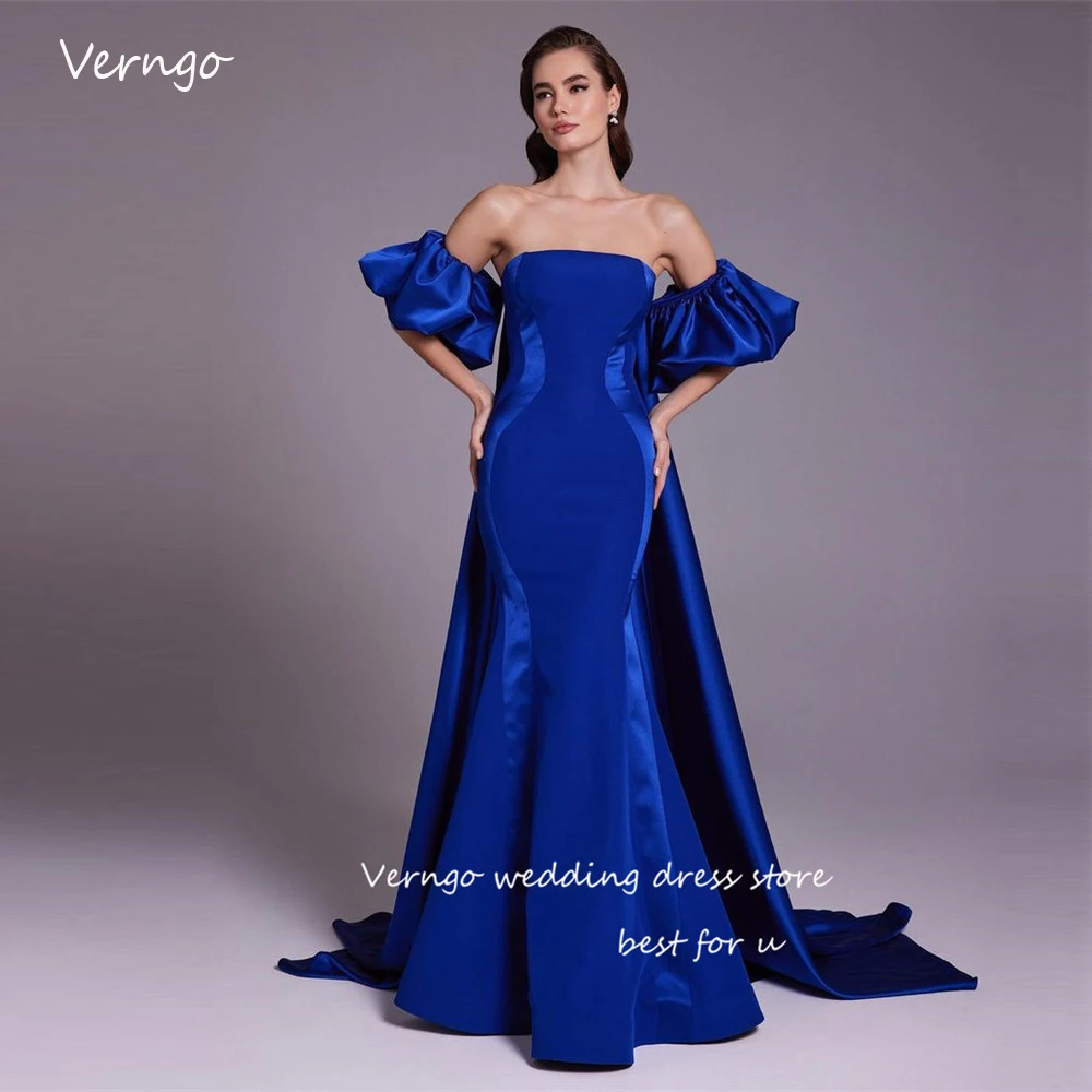 

Verngo Blue Elegant Mermaid Evening Dresses With Jacket Long Sleeves Dubai Arabic Women Formal Occasion Prom Dress Vestidos