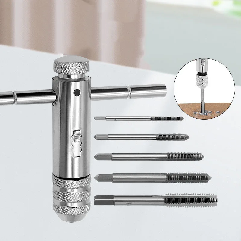 Adjustable Silver T-Handle Ratchet Tap Holder Wrench for M3-M8 3mm-8mm Machine Screw Thread Metric Plug T-shaped Tap