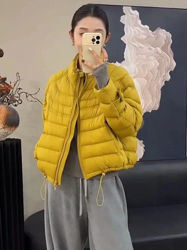 

Lightweight Puffer Jacket Women's Short Casual White Duck down Stand Collar Coat Stylish Urban Commute Fashion Korean Style