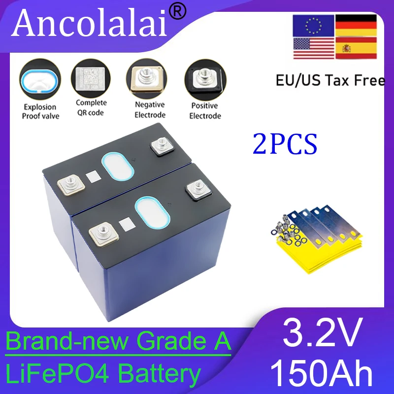 

2PCS3.2V 150Ah Lithium Iron Phosphate Battery Pack 150000mAh Large Capacity DIY 4S 8S 12V 24V RV Electric Bicycle Backup Battery