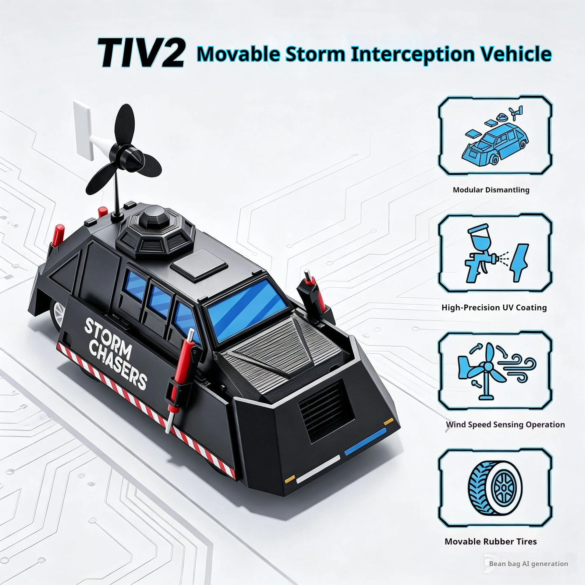 Storm Chasers Tiv2 Tornado-Intercept-Fahrzeugmodell mit beweglichen Rädern, farbige Lackierung, Sammlerfigur, Desktop-Dekoration – Detail 5
